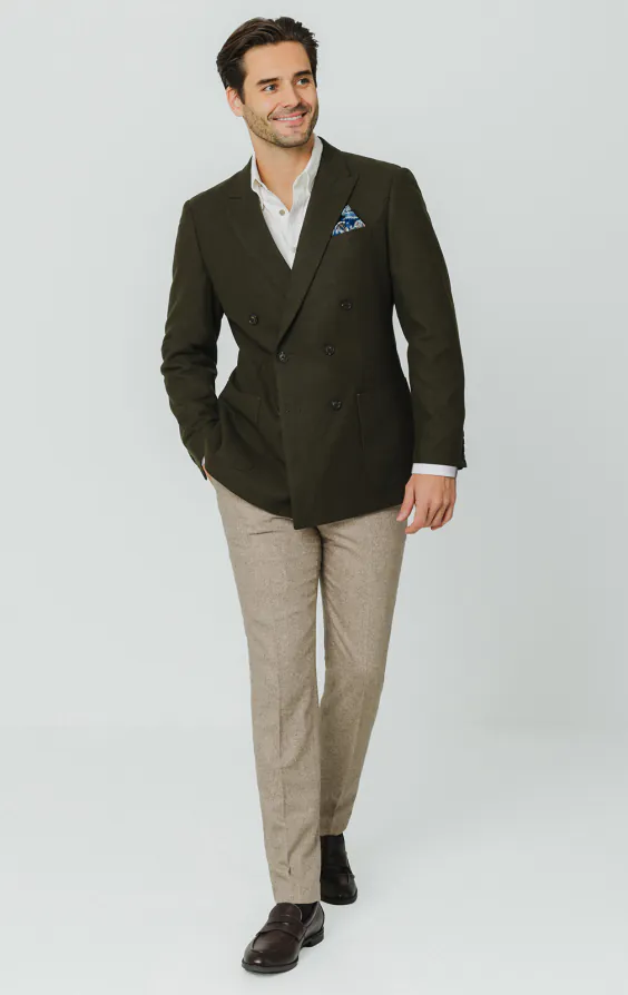 Khaki Brushed Wool Blend Double Breasted Jacket - photo 1 Khaki Brushed Wool Blend Double Breasted Jacket - photo 1