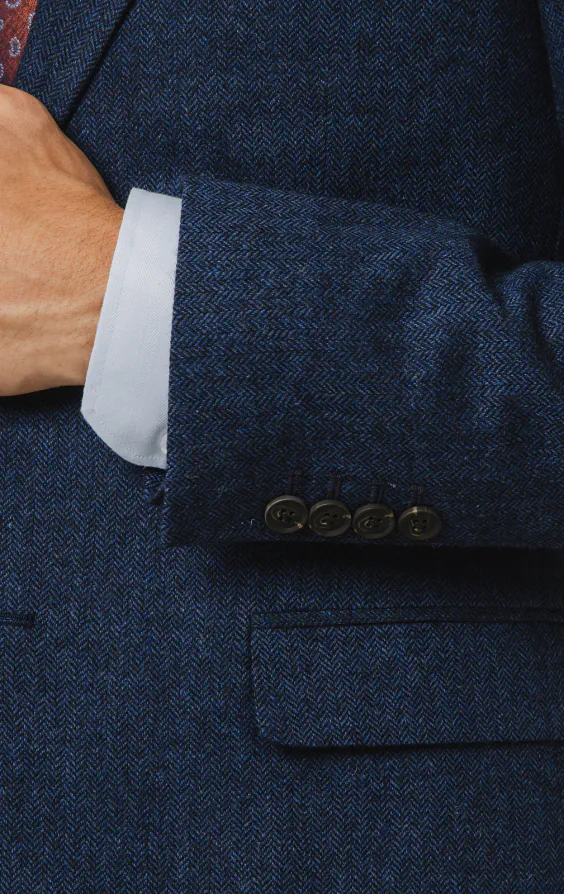 Blue Herringbone Tweed Suit Jacket - photo 2 Blue Herringbone Tweed Suit Jacket - photo 2