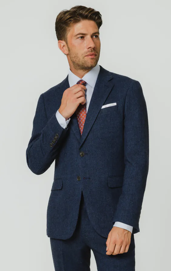 Blue Herringbone Tweed Suit Jacket Blue Herringbone Tweed Suit Jacket