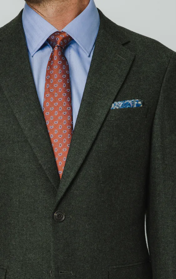 Dark Green Herringbone Tweed Suit Jacket - photo 3 Dark Green Herringbone Tweed Suit Jacket - photo 3