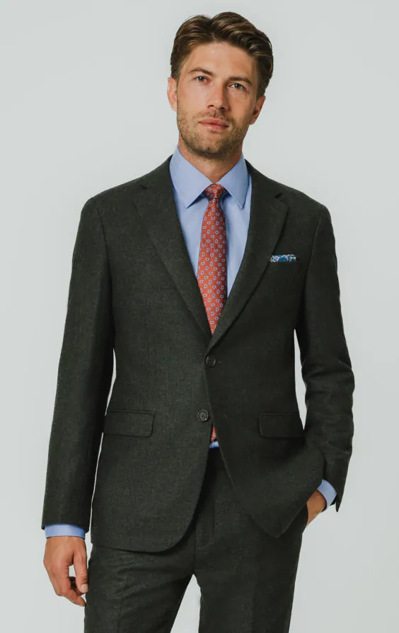 Dark Green Herringbone Tweed Suit Jacket Dark Green Herringbone Tweed Suit Jacket