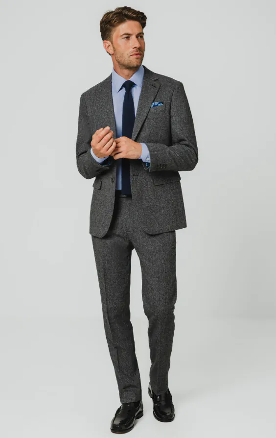 Gray Herringbone Tweed Suit Jacket - photo 1