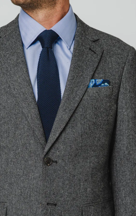 Gray Herringbone Tweed Suit Jacket - photo 3