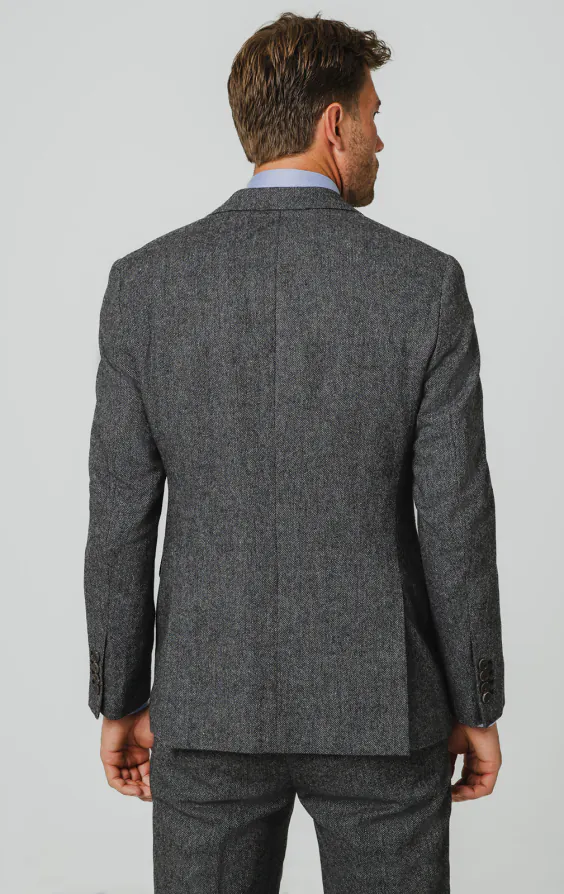 Gray Herringbone Tweed Suit Jacket - photo 5