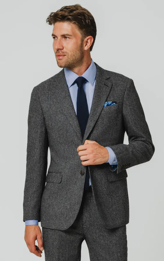 Gray Herringbone Tweed Suit Jacket