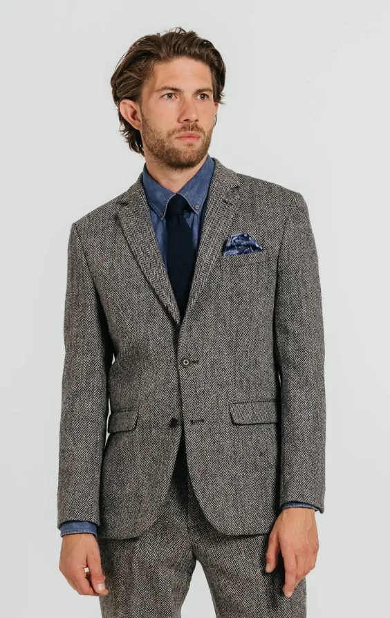 Harris Tweed of Scotland Grey Herringbone Tweed Jacket | Dobell