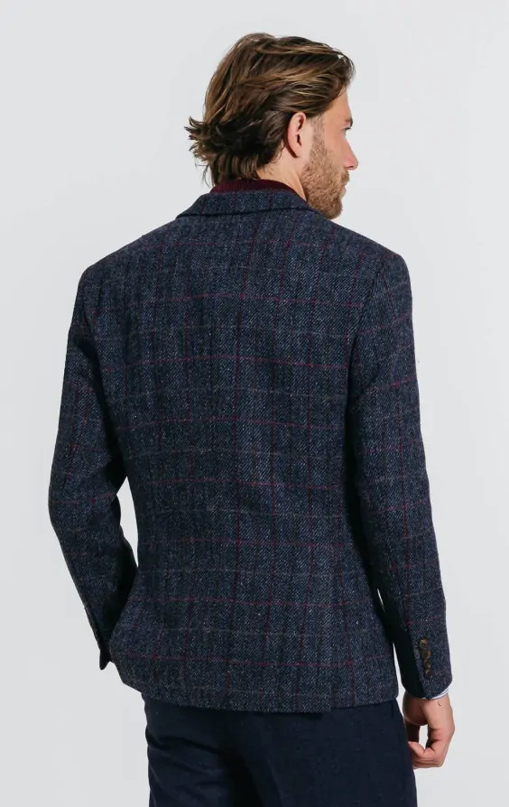 Harris Tweed of Scotland Dark Blue Windowpane Check Tweed Jacket