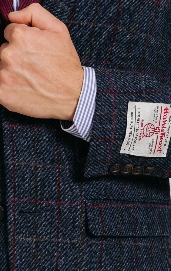 Harris Tweed of Scotland Dark Blue Windowpane Check Tweed Jacket