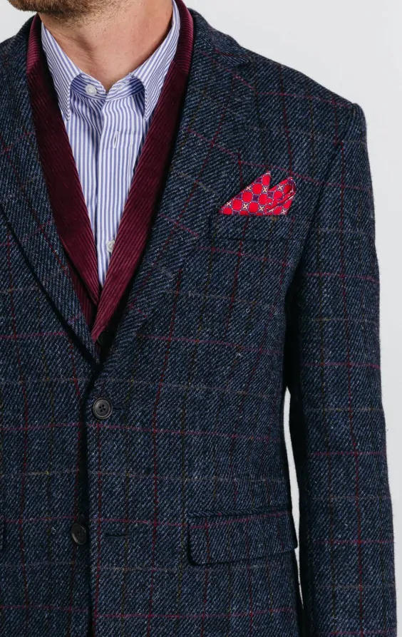Harris Tweed of Scotland Dark Blue Windowpane Check Tweed Jacket