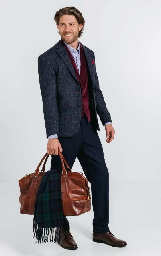 Harris Tweed of Scotland Dark Blue Windowpane Check Tweed Jacket