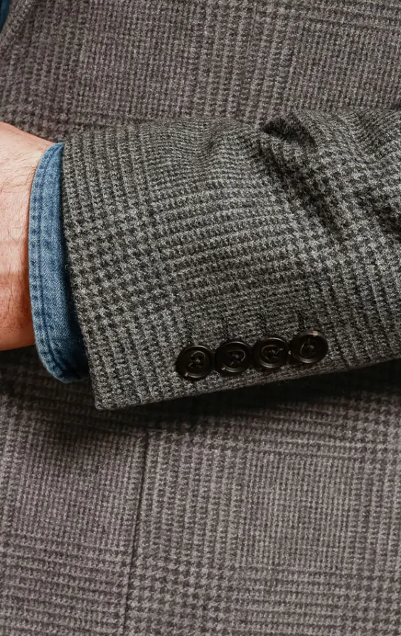 Dobell Grey Prince of Wales Check Tweed Jacket with Patch Pockets