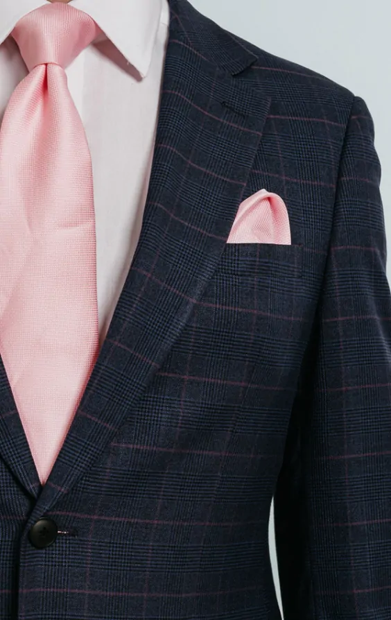 Navy with Pink Check Suit | Dobell