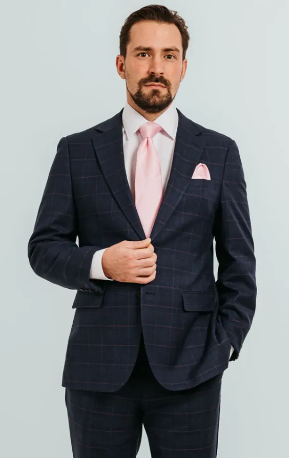 Navy with Pink Check Suit Navy with Pink Check Suit