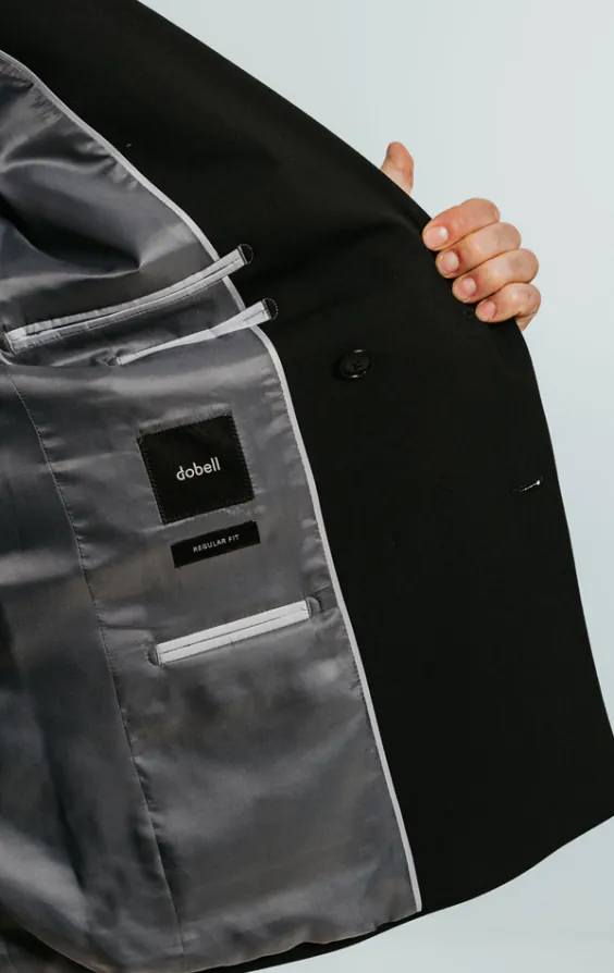 Black Double Breasted Suit Jacket with Peak Lapel - photo 4