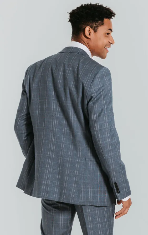Light Blue Check Suit Jacket with Peak Lapel - photo 1