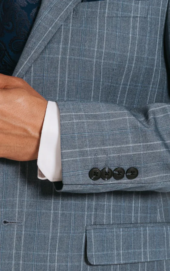 Light Blue Check Suit Jacket with Peak Lapel - photo 2