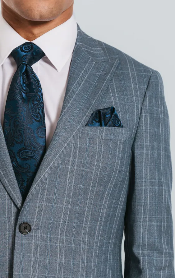 Light Blue Check Suit Jacket with Peak Lapel - photo 3