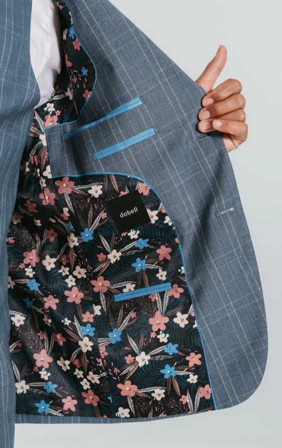 Light Blue Check Suit Jacket with Peak Lapel - photo 4