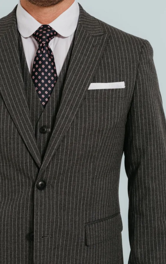 Charcoal Chalk Stripe Suit Jacket with Peak Lapel | Dobell