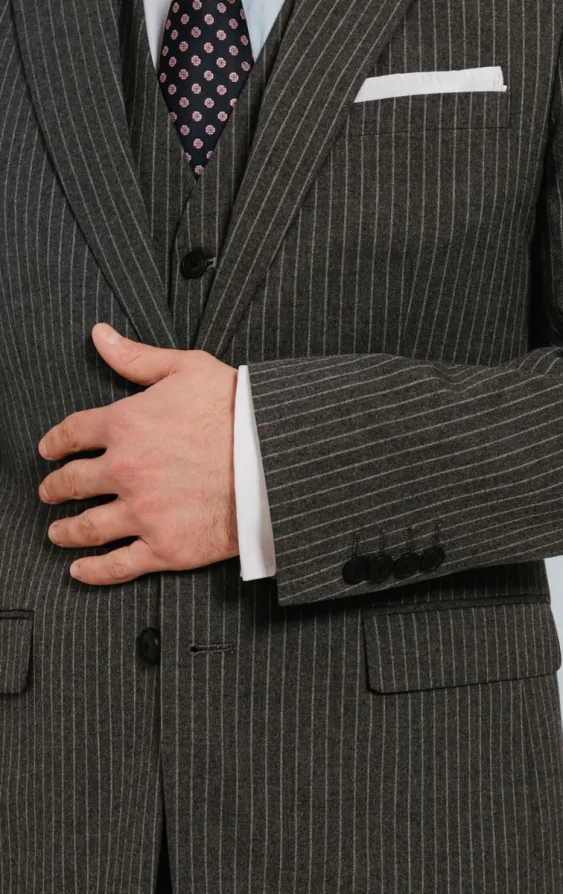 Charcoal Chalk Stripe Suit Jacket with Peak Lapel | Dobell