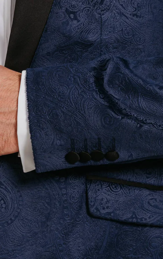 Navy Paisley Velvet Tuxedo with Black Pants - photo 3 Navy Paisley Velvet Tuxedo with Black Pants - photo 3