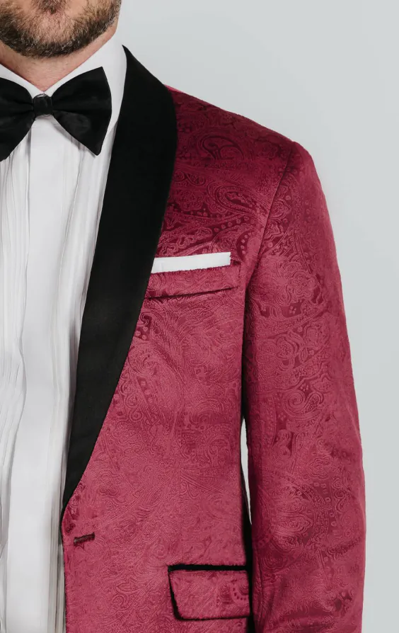 Burgundy Paisley Velvet Tuxedo Jacket - photo 3