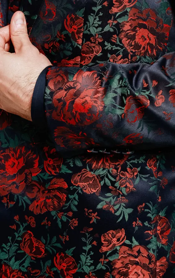 Rose Jacquard Navy Jacket | Dobell