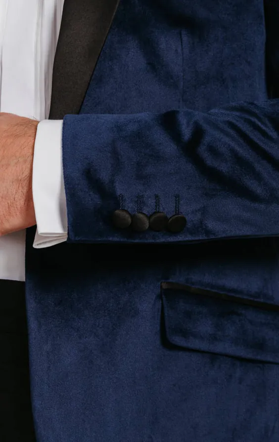 Navy Velvet Slim Fit Tuxedo with Black Trousers - photo 3 Navy Velvet Slim Fit Tuxedo with Black Trousers - photo 3