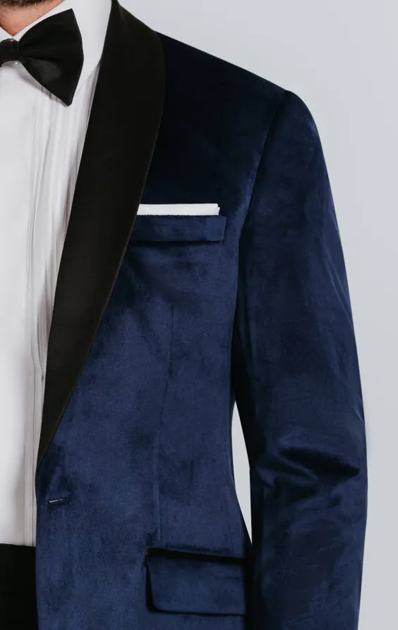 Navy Velvet Slim Fit Tuxedo with Black Trousers - photo 4 Navy Velvet Slim Fit Tuxedo with Black Trousers - photo 4