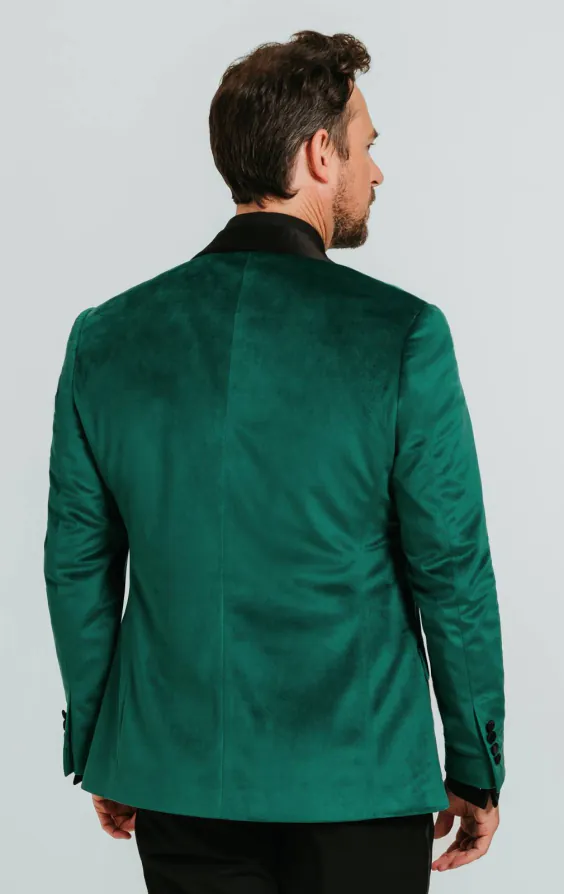 Dark Green Slim Fit Velvet Tuxedo with Black Pants - photo 2