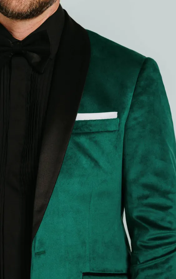 Dark Green Slim Fit Velvet Tuxedo with Black Pants - photo 4
