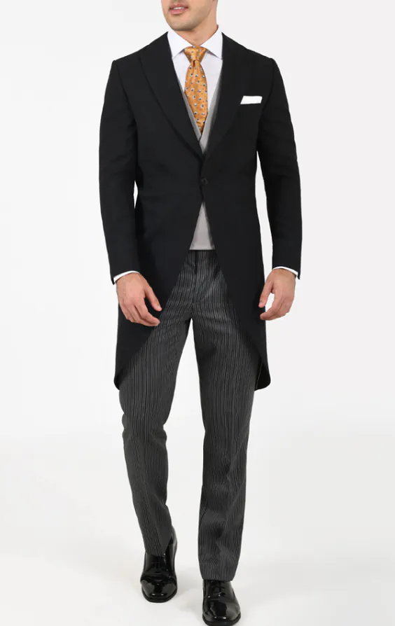 Black Wool Herringbone Morning Suit with Striped Pants - photo 2