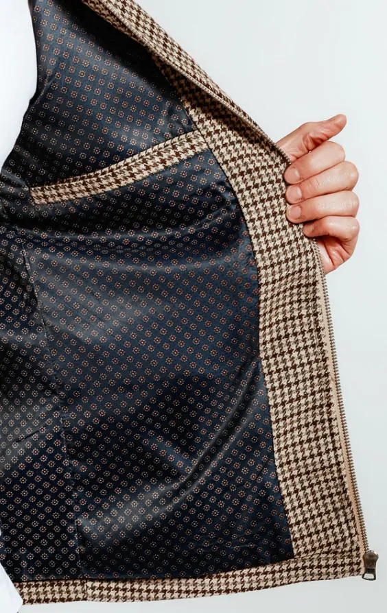 Brown & Green Dogtooth Tweed Blouson Jacket | Dobell