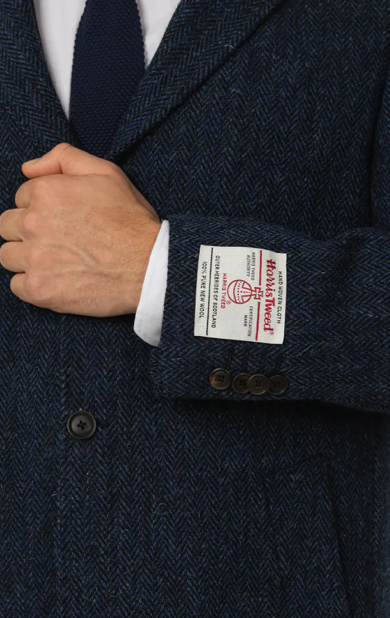 Harris Tweed of Scotland Blue Herringbone Tweed Overcoat | Dobell