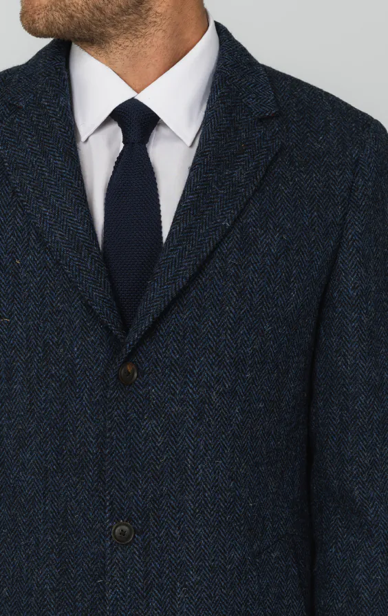 Harris Tweed of Scotland Blue Herringbone Tweed Overcoat | Dobell