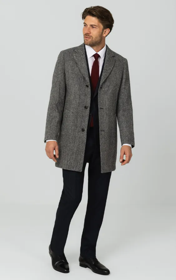 Harris Tweed of Scotland Gray Herringbone Tweed Overcoat | Dobell