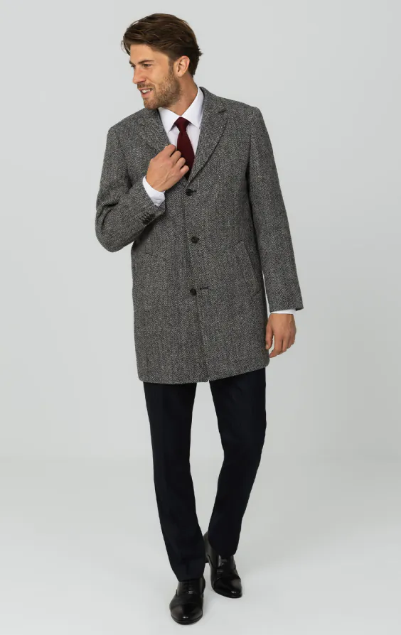 Harris Tweed of Scotland Gray Herringbone Tweed Overcoat | Dobell