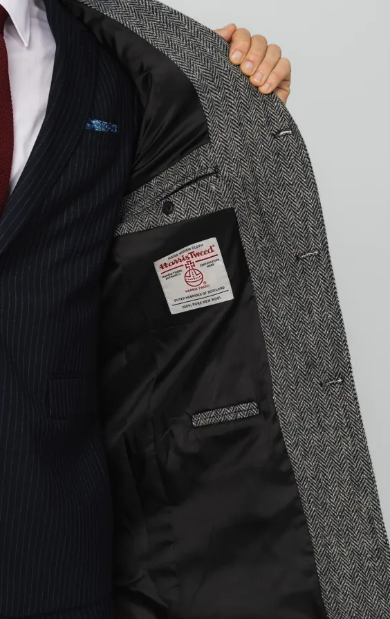 Harris Tweed of Scotland Gray Herringbone Tweed Overcoat | Dobell
