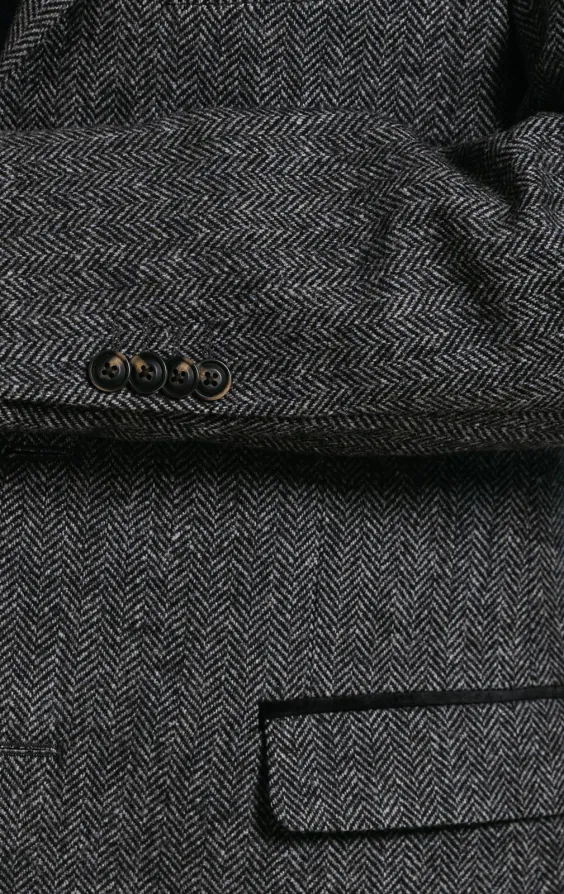 Dobell Gray Herringbone Tweed Overcoat with Velvet Trims - photo 3 Dobell Gray Herringbone Tweed Overcoat with Velvet Trims - photo 3