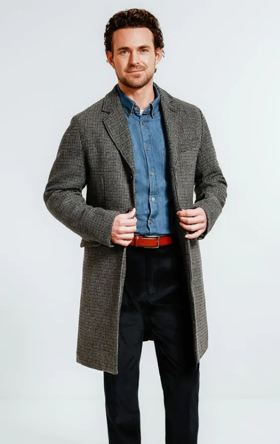 Dobell Grey & Black Wool Blend Overcoat | Dobell