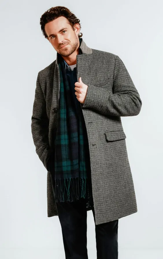 Gray & Black Wool Blend Overcoat | Dobell