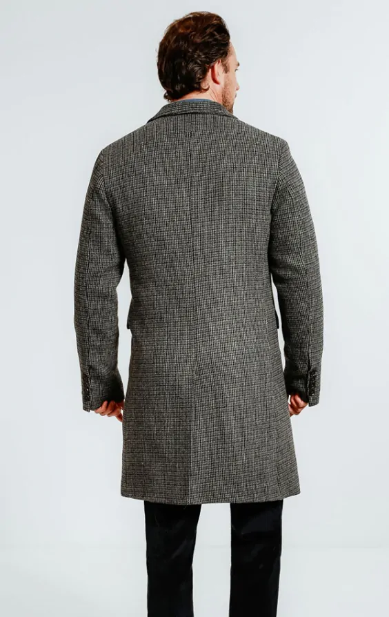 Dobell Grey & Black Wool Blend Overcoat | Dobell