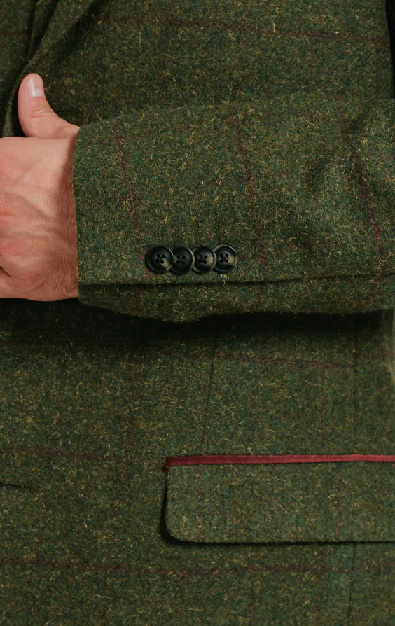 Dobell Green Windowpane Check Tweed Overcoat with Velvet Trims - photo 2