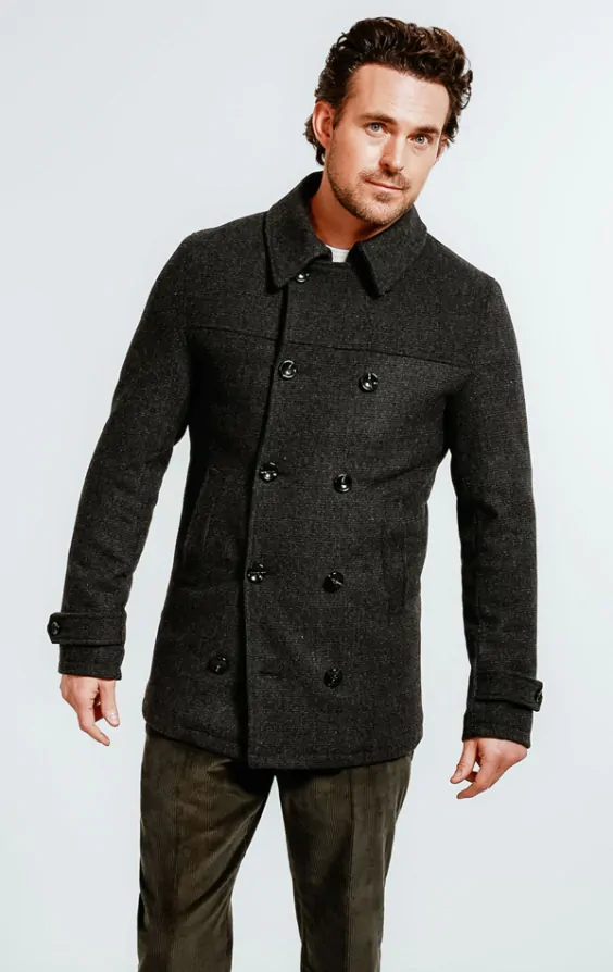 Charcoal Grey Reefer Overcoat | Dobell