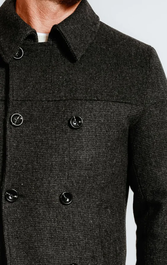 Charcoal Grey Reefer Overcoat | Dobell