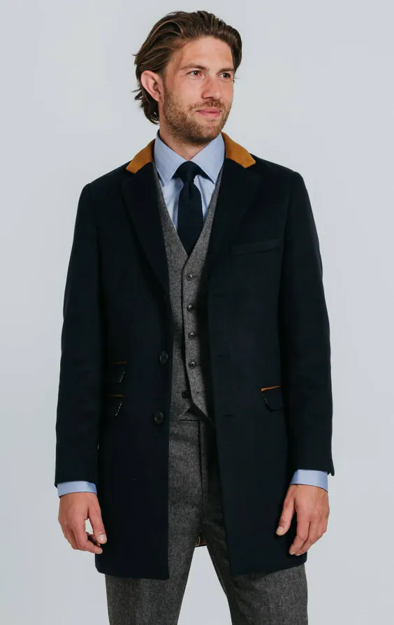 Navy Overcoat with Tan Trims