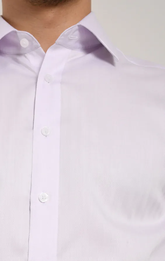 Lilac Herringbone 100% Cotton Easy Care Shirt - photo 1