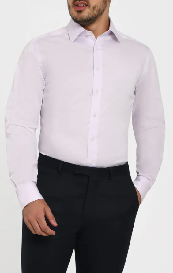 Lilac Herringbone 100% Cotton Easy Care Shirt