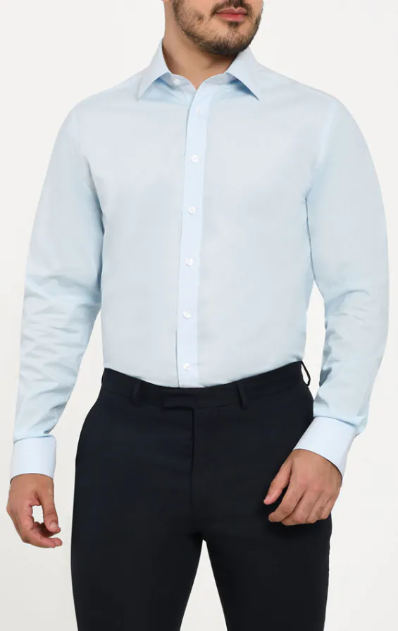 Light Blue 100% Cotton Poplin Easy Care Shirt Light Blue 100% Cotton Poplin Easy Care Shirt