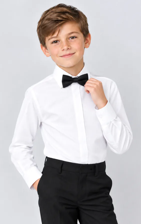 Boys Laydown Collar, Plain Fly Front Tuxedo Shirt